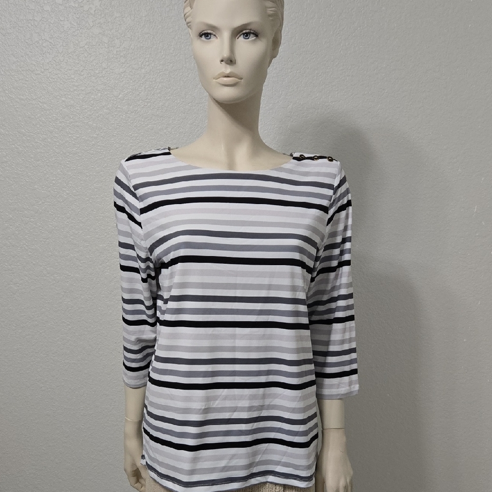 Peck & Peck Nautical White and Blue 3/4 Sleeve Blouse